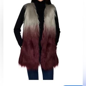 Lisa Rinna Collection Faux Fur  Ombré Vest Size Medium. Silver/ maroon